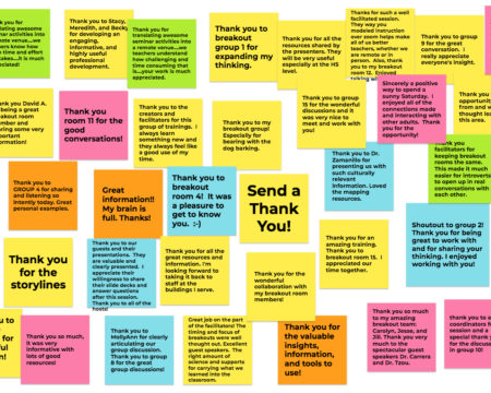 Image showing a wall of virtual post it notes filled with positive comments about the COVID and Climate Change training.
