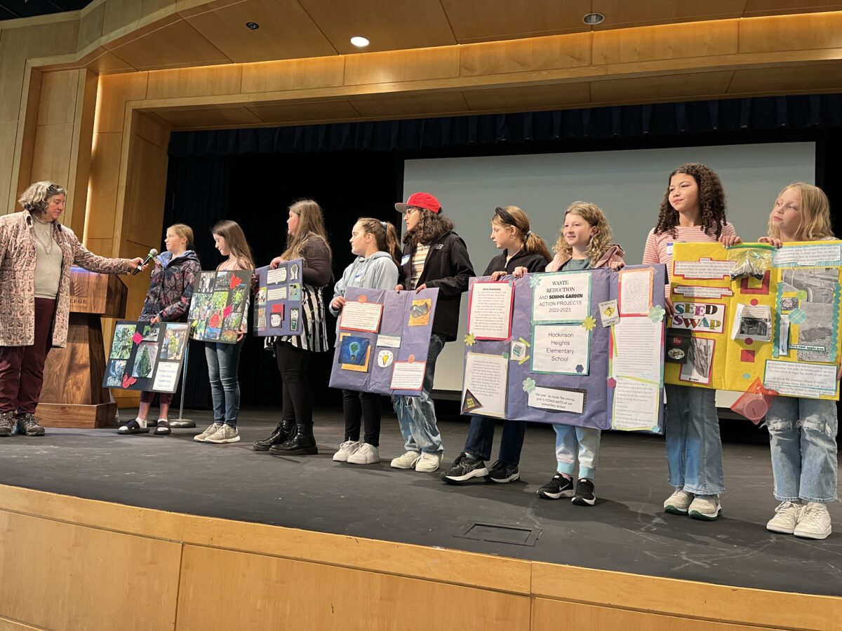 Hockinson Heights Elementary Green Team sharing about their action projects around School Grounds and Gardens and Waste & Recycling