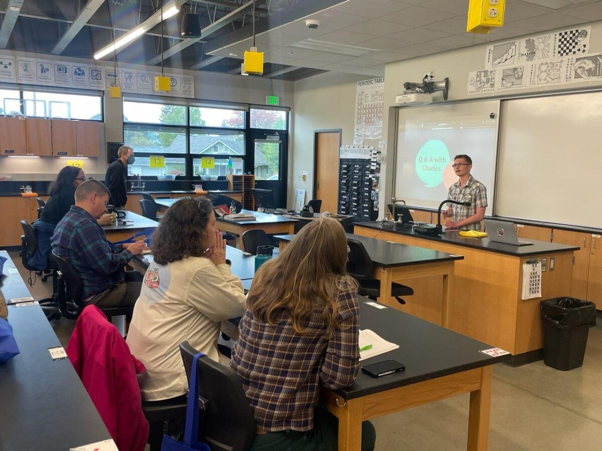 At the Washington State Teachers Association conference, Charles Johnson, a former EarthGen Youth Fellow, shares his insights on the importance of involving students in helping design climate education.