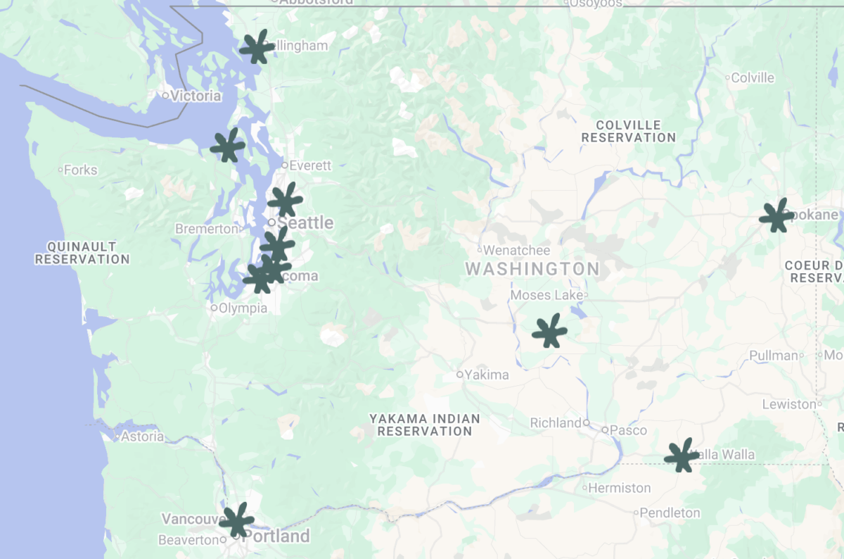 map of Washington showing the geographic spread of our Climate Leadership Fellows