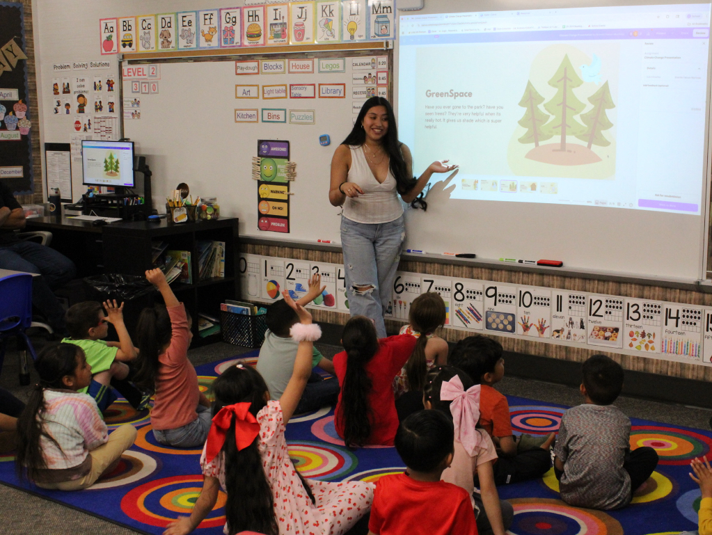 Brenda teaching a class of kindergarten students